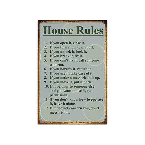 MAIYUAN Family Decor Sign House Rules Funny Tin Sign Metal Sign Metal Decor Wall Sign 8x12 inch Sign Vintage Look Reproduction Metal (TPSIGN-12)