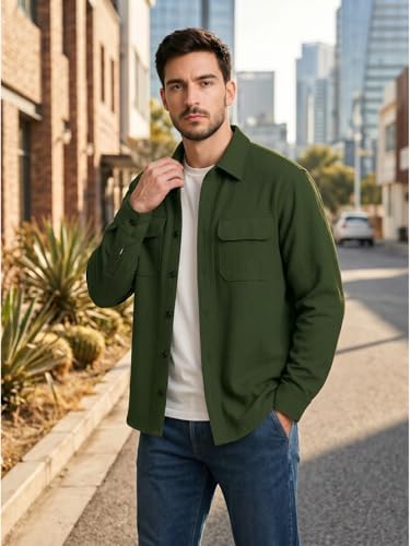 Image of DEELMO Men's Cotton Polyester Corduroy Shirt with Textured Pattern Spread Collar Full Sleeves Dual Pocket Front and Button Down Closure | Textured Shirts for Men | Shirts for Men Stylish