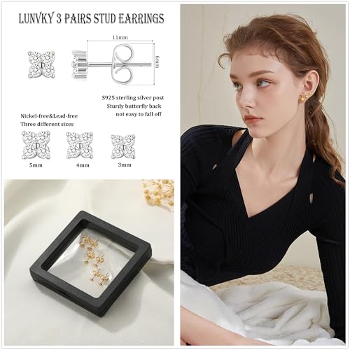3 Pairs 14K Gold Stud Earring Sets for Women Dainty 925 Sterling Silver Earrings for Multiple Piercing Tiny Cartilage Tragus Cute Trendy Post Earrings Stacks Jewelry Gifts3