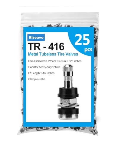 Riseuvo 25 Pcs TR416 Metal Clamp-in Tire Valve Stems - High Pressure Tubeless Valves for 0.453