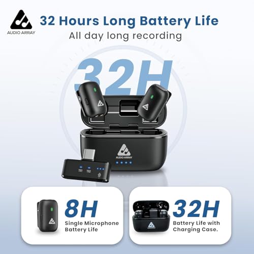 Image of Audio Array Wireless Mic | AI Noise Cancellation Mic, iPhone /Android Compatible, 32H Charging Case, Plug & Play for Vlogging, Streaming, Meetings & Video Recording