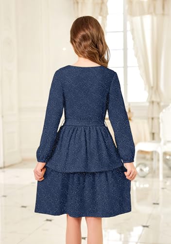 Arshiner Girls Dress Fall Sparkly Glitter Puff Sleeves Layer Party Dresses with Belt4
