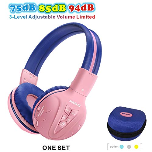 SIMOLIO Bluetooth Kids Headphones Volume Limited,Kids Safe Headphone with Share Jack, Wireless Headphones