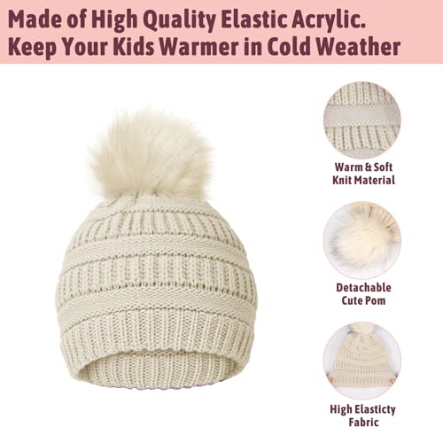 Image of Kids Winter Beanie Hat Scarf Gloves Set for 3-8 Years Old Boys Girls, Thick Warm Knitted Hat Gloves Fleece Lined Scarf Set
