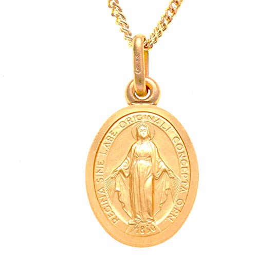 Pendentif médaille miraculeuse en or 9 carats de 12 mm - Cadeau de baptême/communion
