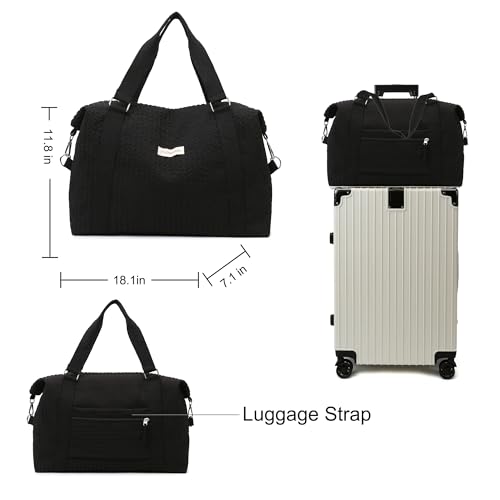 Travel Duffle Bag,Weekender Bags for Women Men,Overnight Carry On Tote Bags,Large Sports Gym Bags Portable Double Layer Wet Pocket Traveling Duffel Tote Bag Black4