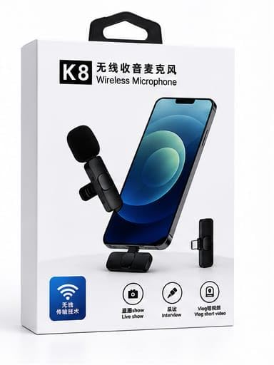 K8 Wireless Microphone for Smartphone, USB-C Lavalier Mic | Live Show Ready, Vlog & Interview Use, Clip-on Design, Plug and Play,-image-47
