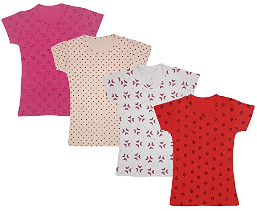 Image of indi weaves Girls Half Sleeve Cotton Printed T-Shirts Pack of 4