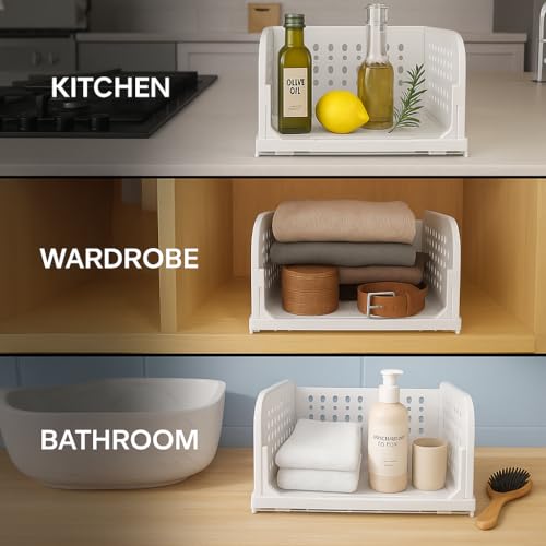 Image of Plastic Foldable Wardrobe Organizer for Clothes | Stackable Shirt Organizer for Wardrobe Men | Cupboard Storage Box | Cloth Organizer for Storage Wardrobe - Set of 6
