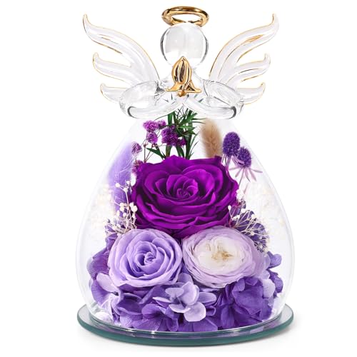 Bessol Gifts for Mom Birthday Flowers for Women Mothers Day Flowers for Delivery Preserved Roses Forever Flower in Glass Angel Figurines Fresh Eternal Rose for Grandma Wife Sister Daughter Friends