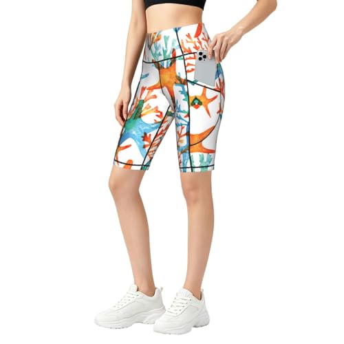 Legging de yoga imprimé étoile de mer et corail pour femme