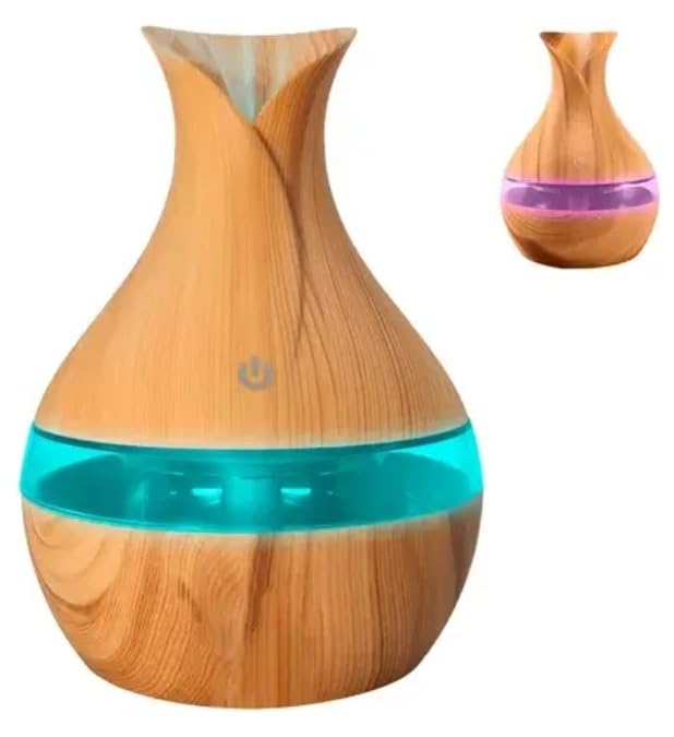 Difusor Aromatizador Ultrassônico de Ambiente, Umidificador com LED, Design Vaso de