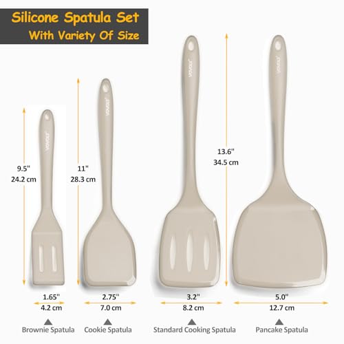 Image of Silicone Spatula Set, 600F Heat Resistant Silicone Spatula Turner Flipper for Cooking, Non Stick and Non Scratch Kitchen Utensils for Eggs & Pancakes, 4 Pack,Khaki