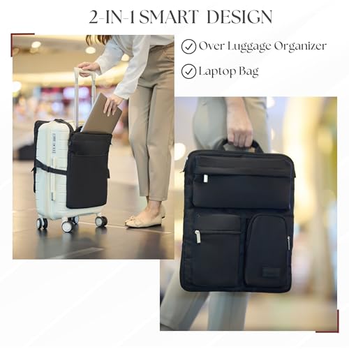 Over Luggage Organizer for Carry On Bag or Suitcase with Storage Pockets, 16” Laptop Sleeve with Handle, Travel Accessories Bag, Slide On Luggage Harness with Adjustable Straps (Black)4