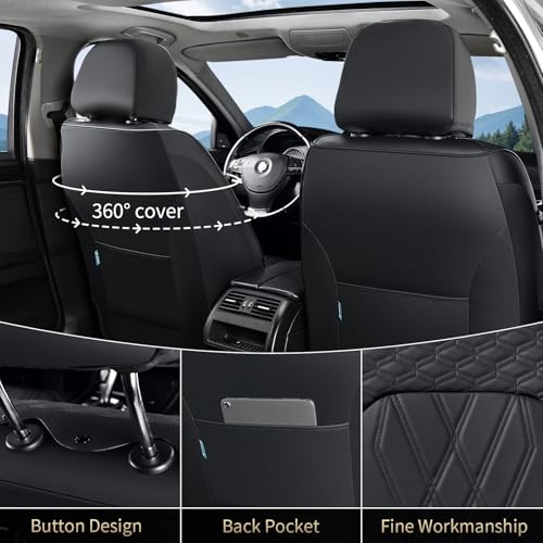 Image of FLORICH Leather Cars Seat Covers Automotive Seat Cover Front Pair Waterproof Seat Covers for Car Vehicle Seat Cushion Protector Universal Fit for Most Cars Trucks SUVs, Black