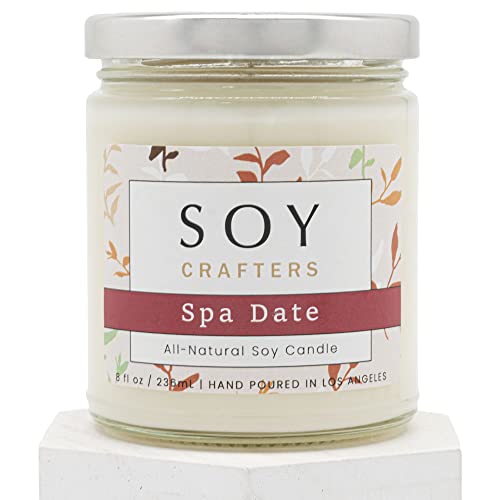 SOY CRAFTERS Spa Date, Scented Soy Candle with Lemongrass and Patchouli Essential Oils, 100% Natural Soy Candle for Home Aromatherapy | 9oz Glass Jar