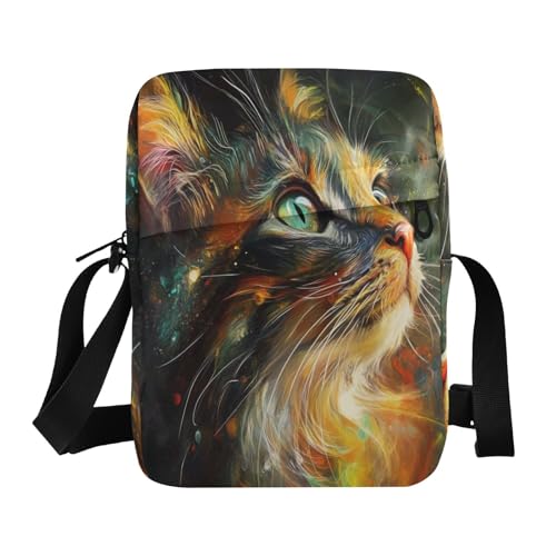 messenger bag for men crossbody bag Womens Fashion Purses Adjustable Strap for Travel Travel- Oil Painting Feeling Cute Cat