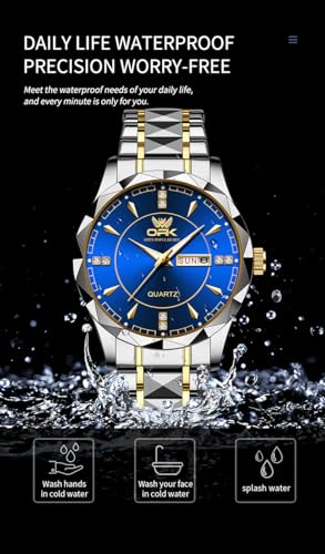 Image of OPK Watches for Men Diamond Roman Analog Mens Watches Waterproof Large Stainless Steel Men Wrist Watch Business Father Gift Watch Blue