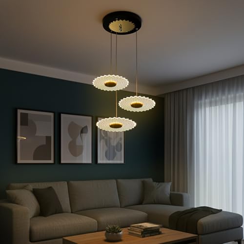 Image of Lampmaster 3 para Pendant Light | Modern Hanging Ceiling Lamp with Antique Gold Finish | Warm White Glow | Decorative Acrylic Chandelier for Living Room, Dining Room, Bedroom, Restaurants & Interior
