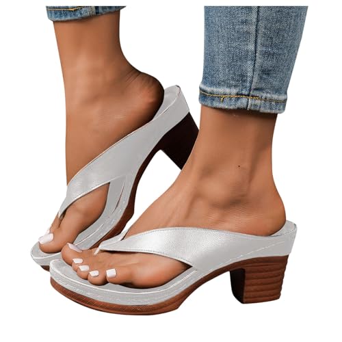Summer Sandals for Women 2025 Comfortable,Women's Dressy Block Heel Walking Sandal with Arch Support Slip On Open Toe Flip Flops Bridal Party Wedding Shoes Casual Wedge Thong Platform2