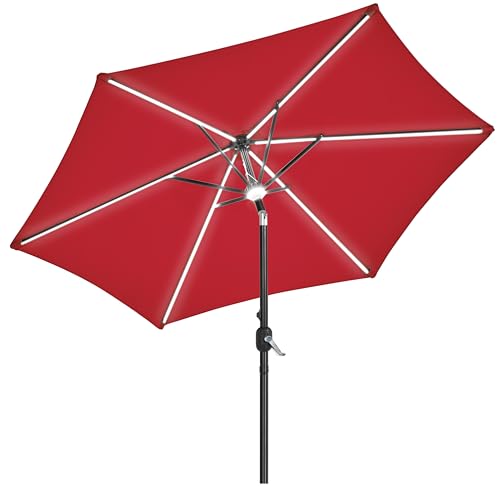 Yaheetech 9FT Solar Lighted Patio Umbrella with LED Lights, Crank & Tilt, Red