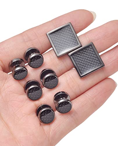 Ofeiyaa 10Pcs Square Cufflinks And Shirt Stud Formal Men Classic Cufflinks Tuxedo Buttons Set Black Tone Tuxedo Shirts For Business Wedding #TOP5