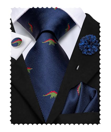 Image of Hi-Tie Mens Paisley Floral Striped Ties Set Silk Necktie and Lapel Pin for Men Pocket Square Cufflinks Set Business Wedding