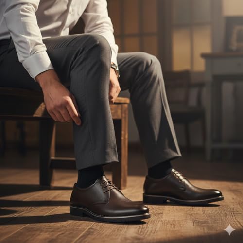 Image of Leatherful Formal Lace-up Derby Shoes for Men | Full Grain Leather | TPR Sole & Nappa Lining | Office, Party, All Occassion | Genuine Leather | Smart Casual - YKDB020BL1S-06