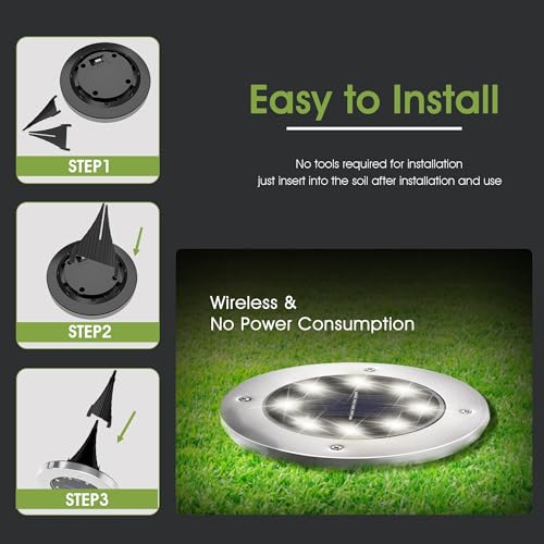 FLOWood Solar Lights Outdoor Garden, 8 H Working 600mAh Solar Floor Lights Outdoor Solar Ground Lights IP65 Waterproof 8 LED Solar Path Lights for Garden Lawn Pathway Patio White 8 Pieces