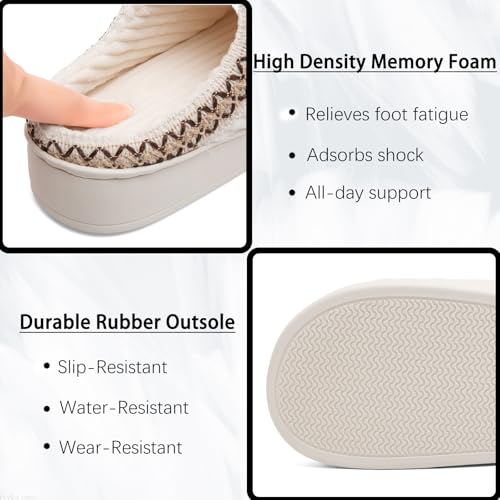 Image of Slippers for Women&Men with Memory Foam Corduroy Closed Toe House Shoes Ladies Winter Warm Comfy Bedroom Women's Slipper Indoor and Outdoor Slip-on Rubber Sole