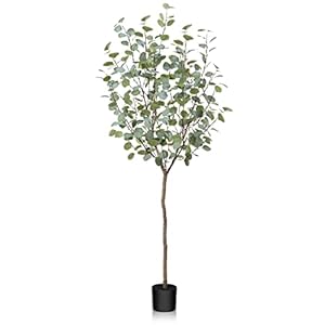 Fopamtri Plante Eucalyptus Artificiel Faux Eucalyptus 150cm Plantes Artificielles Simulation Vert Eucalyptus Artificielles avec Pot pour Maison Cuisine Bureau Decoration (1 Pack)