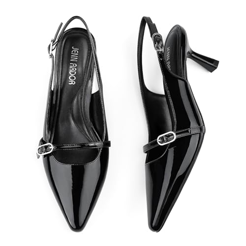 JENN ARDOR Slingback Low Kitten Heels for Women Dress Shoes Pointed Closed Toe Stiletto Sandals Bridal Wedding Party Office Work Pumps