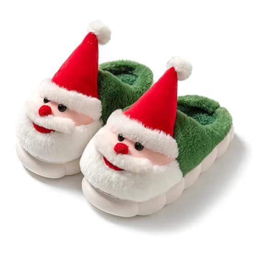 Women's Christmas Santa Claus Slippers Cute Cartoon Fuzzy Warm House Men Non-Slip Indoor Slippers for Couples