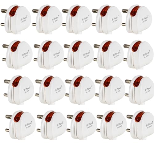 Image of HI-PLASST (Pack of 20) 6a 3 Pin Plug top 240v with Led Indicator for products like LED Tv,Music system,Computer,Printer,ETC.