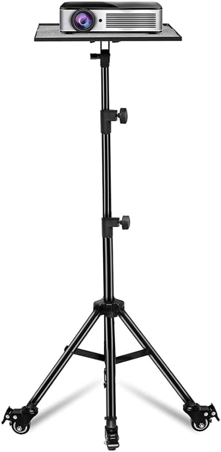 Wownect Projector Tripod Stand with Wheels, Portable Projector Stand [Adjustable Height upto 61” Tiltable 180 Degrees] Rolling Laptop Tripod Stand with Phone Holder, DJ, Outdoor Movies, Office, Home
