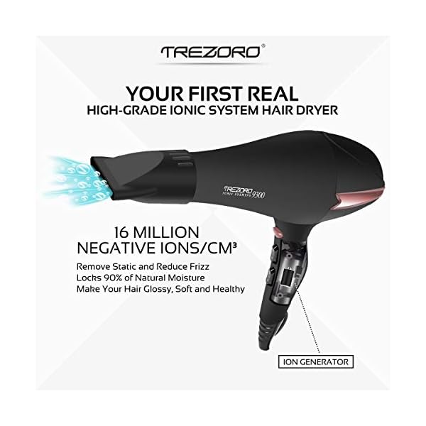 Professional-Ionic-Salon-Hair-Dryer-Powerful-2200-watt-Ceramic-Tourmaline-Blow-Dryer-Pro-Ion-Quiet-Hairdryer-with-2-Concentrator-Nozzle-Attachments-Best-Soft-Touch-Body-Black-Rose-Gold Professional 2200W Ionic Salon Hair Dryer - Professional Blow Dryer - Lightweight Travel Hairdryer for Normal & Curly Hair Includes Volume Styling Nozzle
