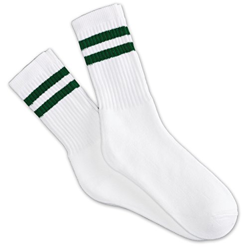 Impress'D Clothing 12 Pairs white unisex crew socks with two hunter green stripes classic retro old school2