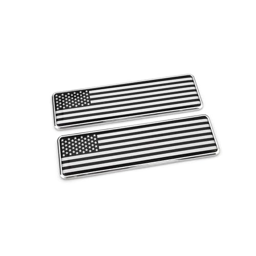 Image of PTDecals 2 PCS Metal 3D Black Whtie US United States Flag Emblem Sticker The Stars and The Stripes Decals for Vehicle Auto Car Front Fenders Bumper Side Window Trunk Boot Tailgate 104.5x30mm