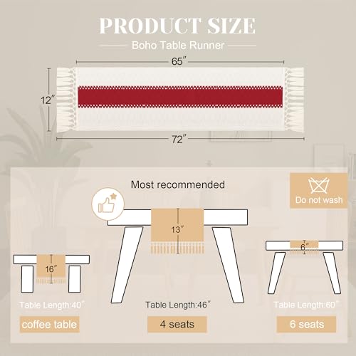 Image of FEXIA Boho Table Runner for Home Decor 12x72 Red Fall Coffee Table Decor
