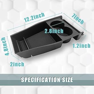 BestEvMod for Ioniq5 Lower Center Console Organizer Cup Holder Tray Storage Box Accessories with Rubber Black Trim Compatible with Hyundai Ioniq 5 2022-2024 Accessories (Lower Tray-Cup Holder Style)