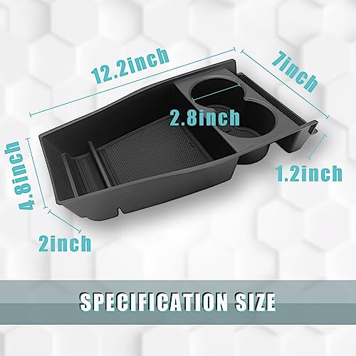 BestEvMod for Ioniq5 Lower Center Console Organizer Cup Holder Tray Storage Box Accessories with Rubber Black Trim Compatible with Hyundai Ioniq 5 2022-2024 Accessories (Lower Tray-Cup Holder Style)