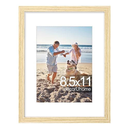 decorUhome 8.5 by 11 Picture Frame, Display Pictures 6x8 with Mat or 8.5x11 without Mat, Wall & Tabletop Display Certificate Frame, Natural, 1 Pack