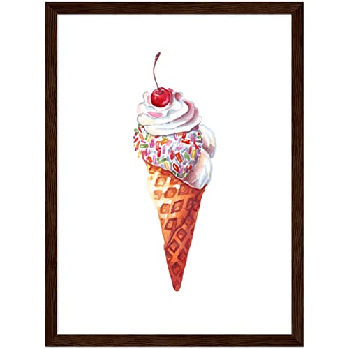 Décoration murale crème glacée cadre bois foncé 30x40cm