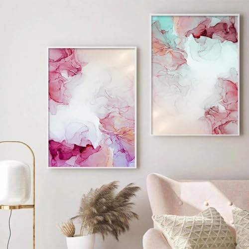 Art mural abstrait haut de gamme en encre rose KEBIA pour salon