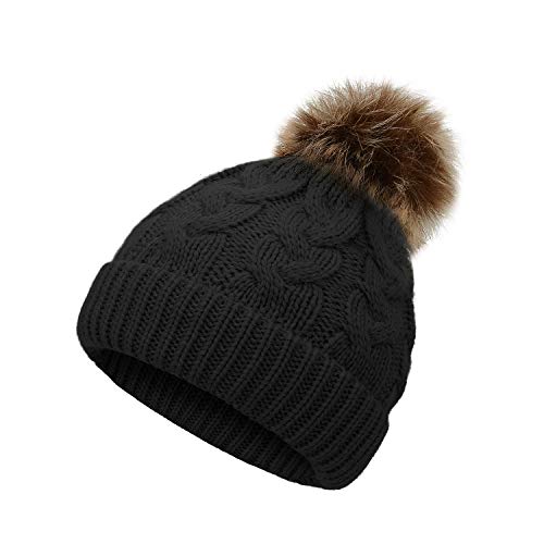 Zando Cute Baby Beanie for Girls & Boys - Knit Hats with Pom Pom - Warm Winter Hats for Kids 3-8 Years - Classic Black