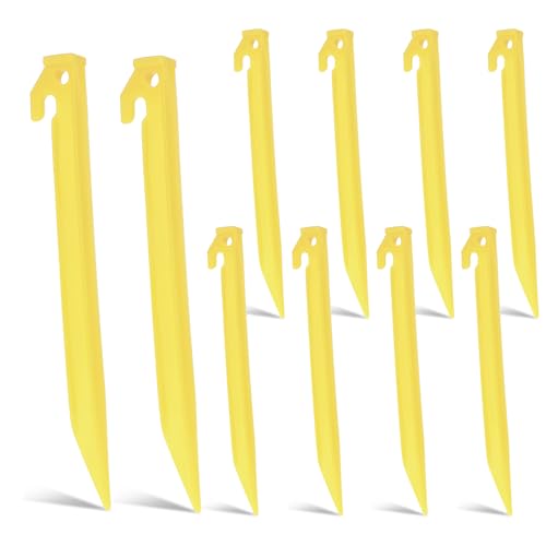 SHENLIU 10 Stück Kunststoff Camping Heringe Erdnägel für Camping 23cm Zeltheringe mit Heringzieher-Loch Bodenanker Zeltnagel Sandheringe für Zeltplane Camp Garten Outdoor Strand (Gelb)