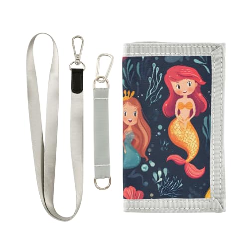 ALAZA Kids Wallets for Boys Girls Toddler Trifold Wallet Children Small Mermaid Coral Fish with Zipper Coin Pocket