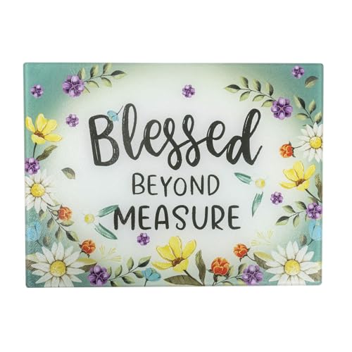 Tabla de Cortar Grande Divinity "Blessed Beyond Measure" de Vidrio, Resistente al Calor con Diseño Floral y Escritura - 15.6" x 11.75" miniatura 1