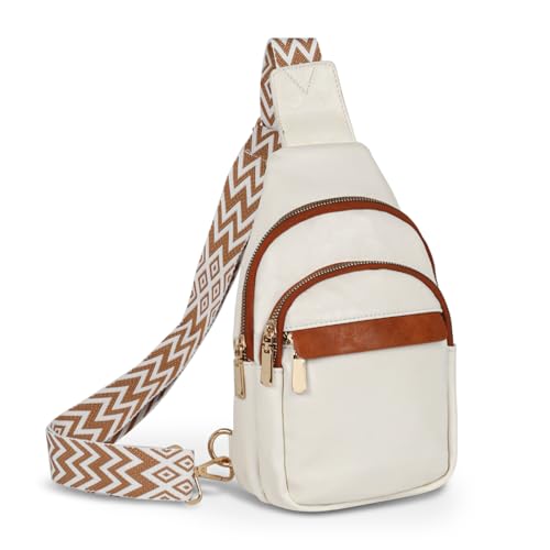 Relang Sling Bag for Women Crossbody, Leather Cross Body Fanny Packs for Women, Trendy Chest Bag for Travel and Daily Use Milky White
