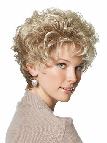 MEILEDA Short Wigs for Women with Bangs Fluffy Curly Golden Heat Resistant Synthetic Wigs + Wig Cap MLD023